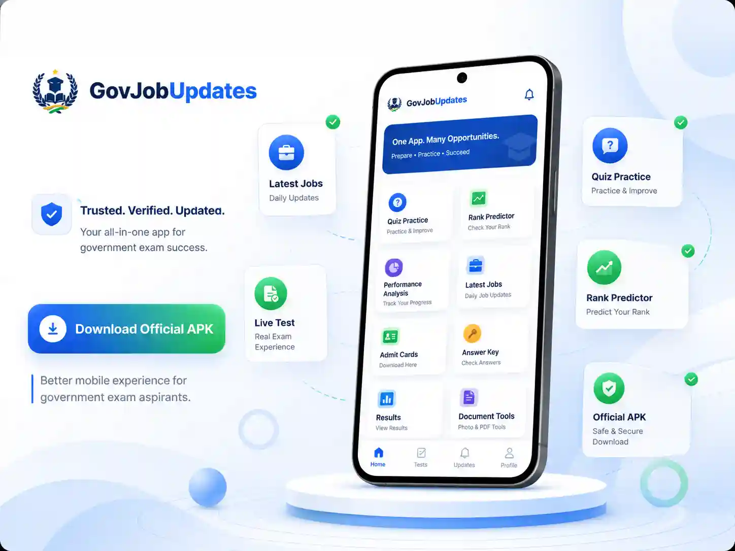 GovJobUpdates Android app preview with official APK download button
